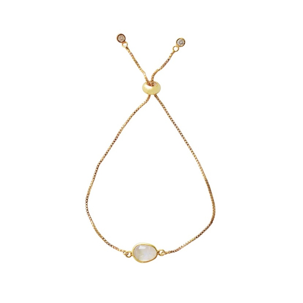 14k Gold Plated Moonstone Slice Bolo Bracelet Bracelet with Pull Ties